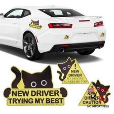 3Pcs Black Cat New Car Driving Magnets Stickers, Cute Reflective Student