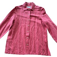 Vintage Evan Picone Terracotta Pin Stripe Long Sleeve Collared Button Up Coral