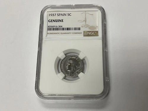 1937 Spain 5 Centimos NGC Genuine Slab Beautiful Coin
