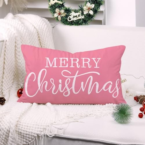 Christmas Lumbar Pillow Cover 12x20 Inches for Xmas 20" x 12" (Pack of 1) Pink - Picture 3 of 8