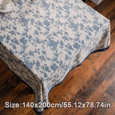 140 x 200cm Flower Pattern Tablecloth Linen Cotton Table Cloth Blue Rose Dining