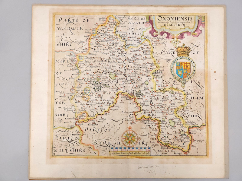 1600's William Camden Brittania Historic Oxfordshire County Map 1637 Latin Text