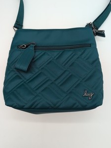 Lug Double Dip Satin Luxe Teal Crossbody Bag RFID Travel Purse Pockets EUC