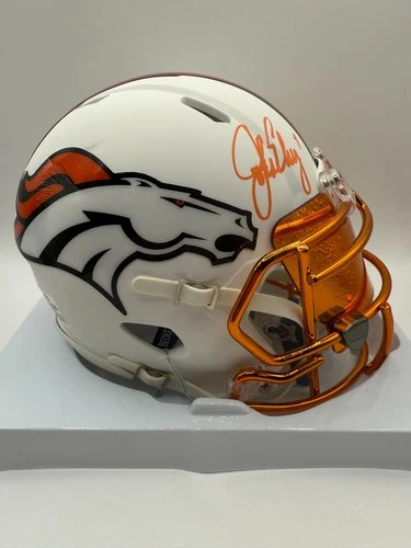 John Elway Signed Denver Broncos Flat White Mini Helmet Beckett COA