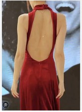 Zara Bordeaux Rosso Velluto Abito Lungo Cut Out Schiena Taglia M Ref