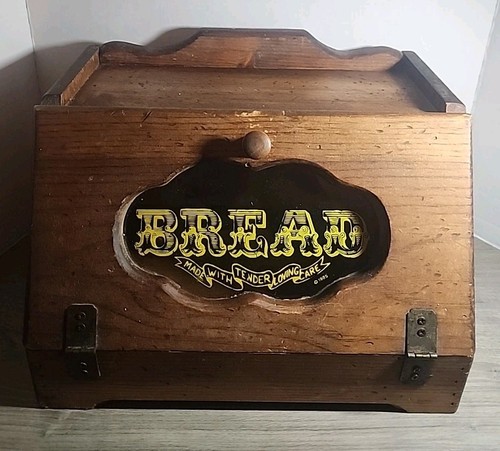 Vintage Brotkasten aus Holz mit schabloniertem Glasfenster zart liebevolle Pflege Bauernhaus