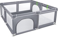 Large Baby Playpen Portable Play Yard Safety Gate Grey 120x120cm