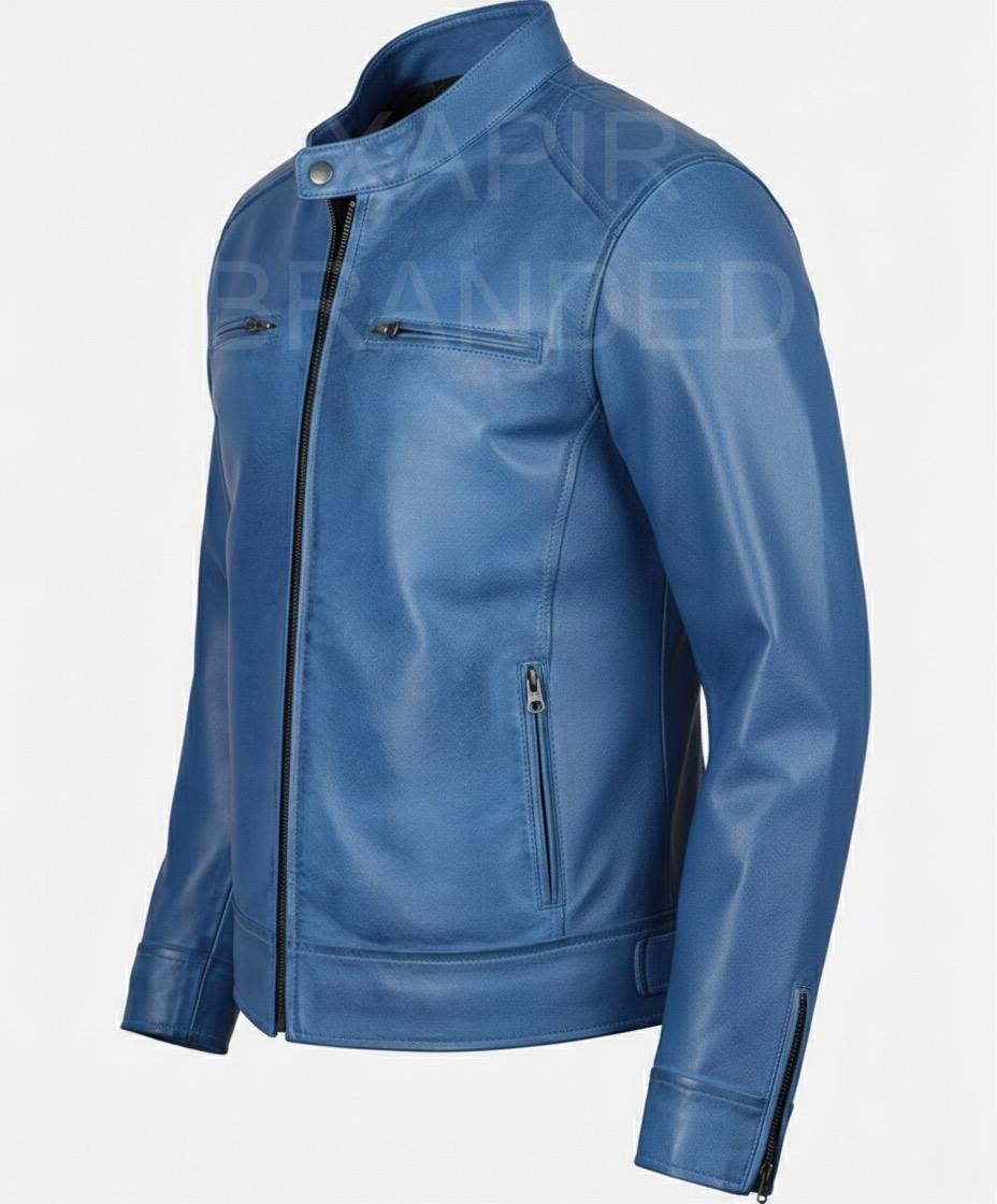 🔥 Men's Real Lambskin Leather Jacket Sky Blue – Stylish Biker Fit