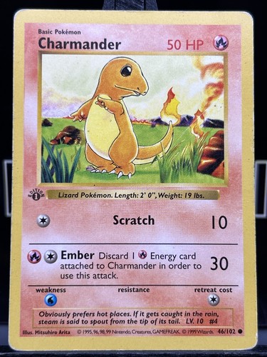 CHARMANDER Pokemon Card - WOTC 1st Edition Base Set Shadowless 46/102 Regular MP - Picture 3 of 6