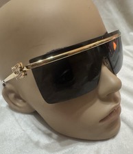 AUTHENTIC MIU MIU Sunglasses SMu 50z Gold Mu50zS Mask Rectangle Shield Wrap