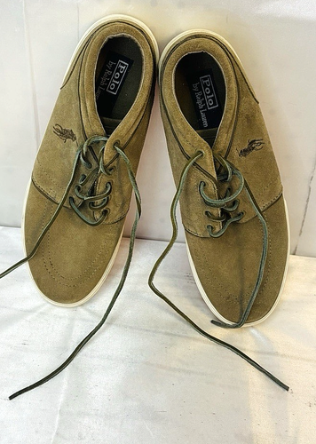 Scarpe Polo Ralph Lauren uomo taglia 9,5 scamosciate verdastre marrone chiaro stringate 1501C2 - Foto 5 di 16