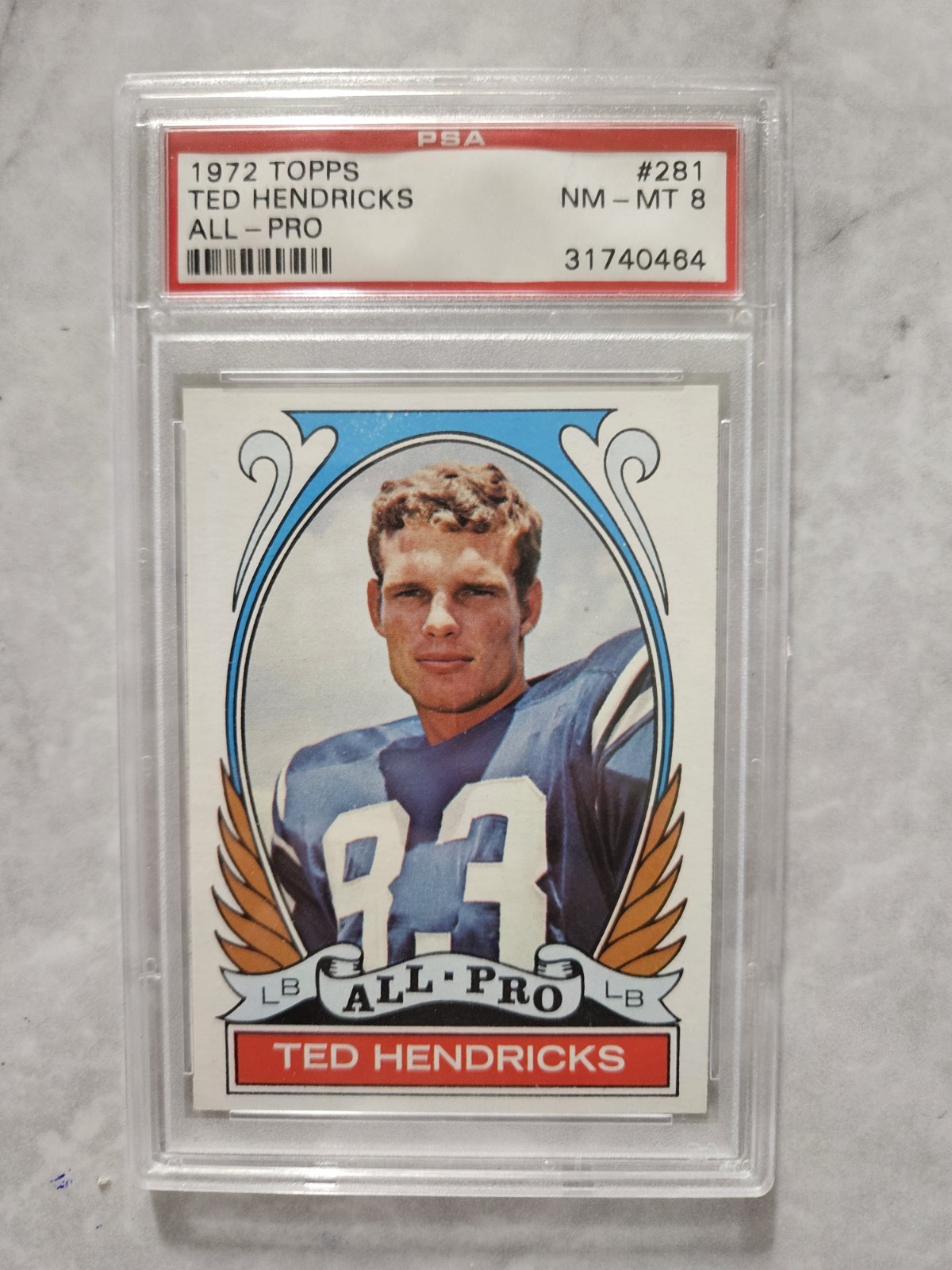 1972 Topps Ted Hendricks #281 HOF RC High Number PSA 8 Centered Front And Back