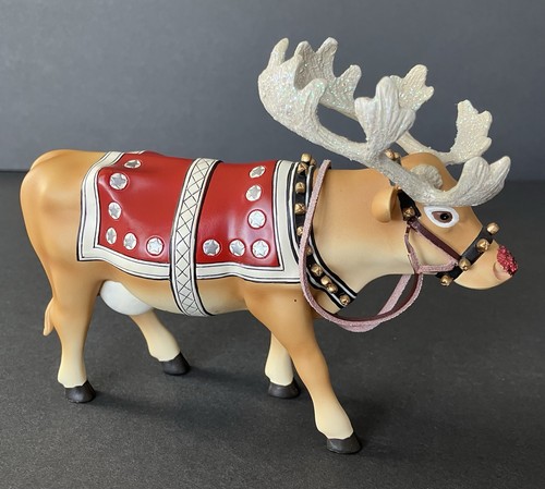 Cow Parade MOODOLPH #9147 Resina Navidad Reno/Vaca 2002 Vacaciones Brillo - Imagen 7 de 17