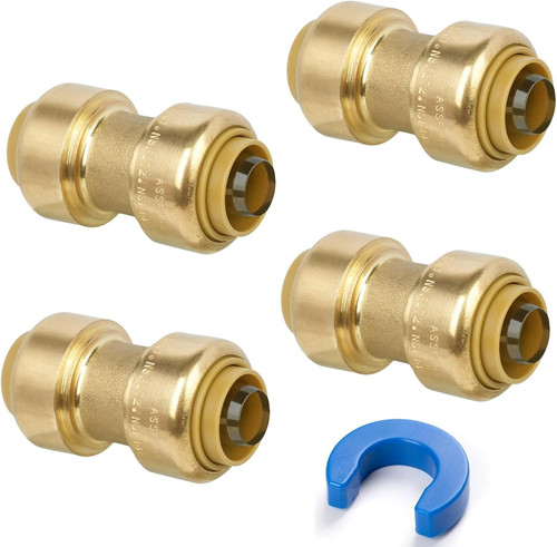 Push-Fit Coupling, 1/2" Push to Connect Brass Plumbing Fitting for Copper, CPVC