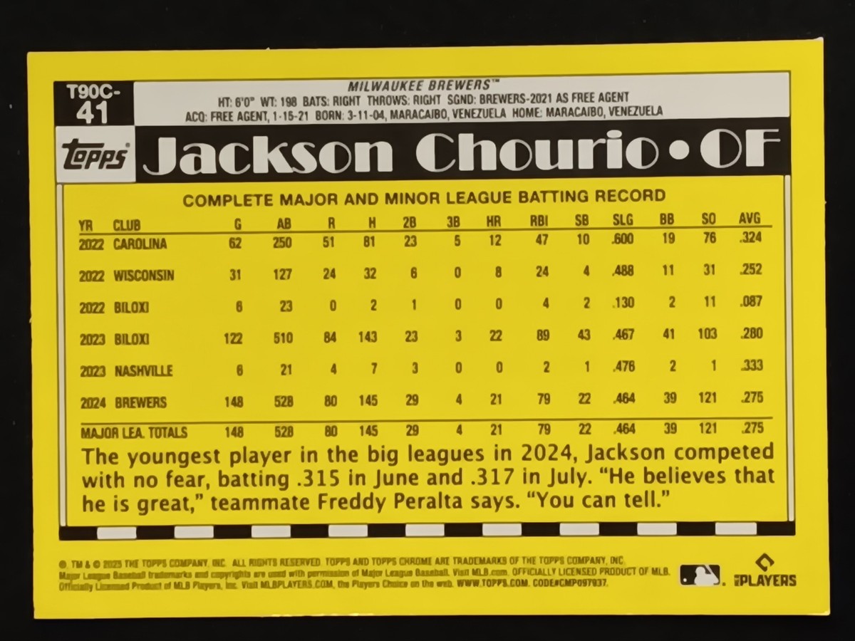 2025 Topps Series 1 Rookie Cup 1990 Chrome T90C-41 Jackson