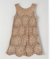 Women’s Crochet Open Knit Mini Dress Tunic Size XS Tan