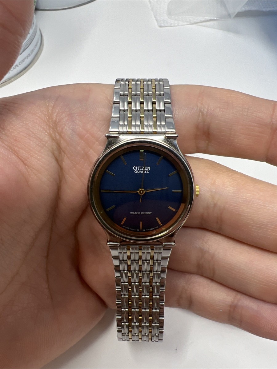 Citizen Quartz 1032 Blue Dial Two-Tone Watch Japan 32-N85604-KA