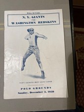 12/3/1939 NY Giants vs Wash. Redskins Prog.; Tuffy Leemans Cover FAIR Cond. Rare