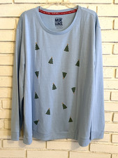Muk Luks Women's Top Sz XXXL French Terry Holiday Party Blue w/X-mas Trees