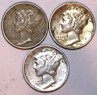 (3) Mercury Dimes - 1943 1944 1945D - Very Fine/XF - #2389AT - FREE SHIPPING