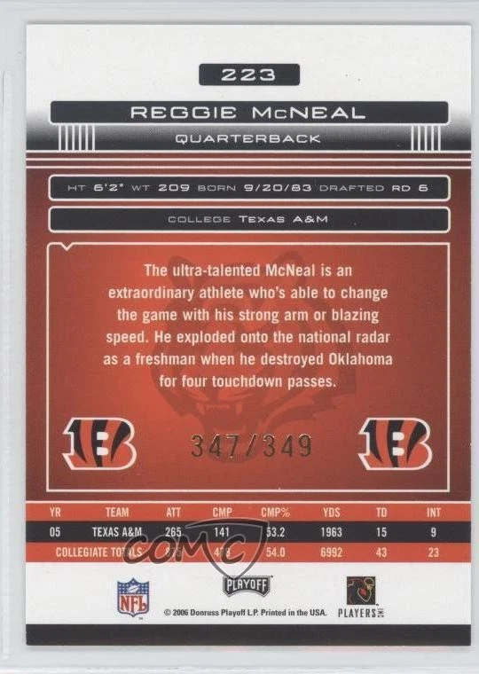 2006 Playoff Absolute Memorabilia Rookie /349 Reggie McNeal #223 Rookie Auto RC - Image 2 of 2
