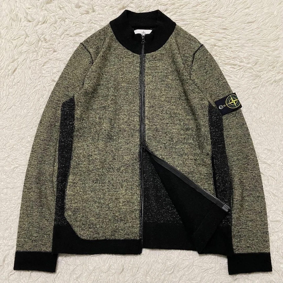 Stone Island Wool Knit Jacket Zip-Up Green size XL Alpaca w/Logo Patch Track - Image 3 of 4