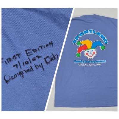 Vtg 2002 Sportland Arcade Ocean City MD T-Shirt Blue Boardwalk Y2K Signed Large