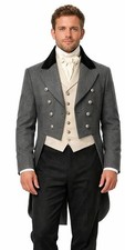 Men's Regency Grey Wool Men's Tailcoat, Victorian Frock Coat