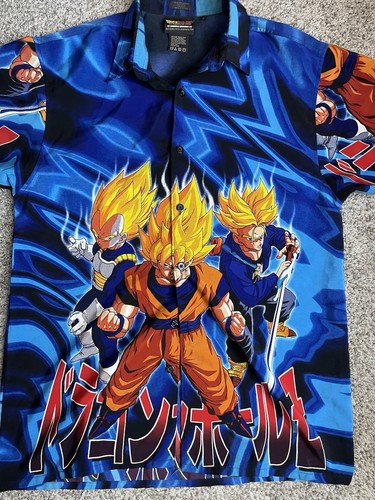 Vintage Dragon Ball Z Shirt Mens Large 2001 Button Up Goku Vegeta Gohan Anime - Picture 4 of 11