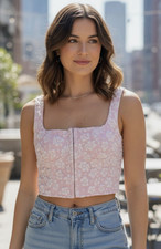Wild Fable Corset Top Women  s Medium M Pink Floral Cropped Sleeveless Textured