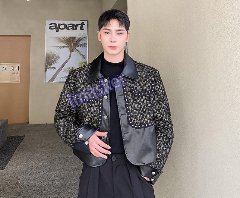 Men's Autumn Fashion Lapel Long Sleeve Loose Color Matching Jacket Casual Coats