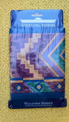 VTG Sterling Manor Horizons 5 YRDS Blue, Green, Gold, Purple Wallpaper Border