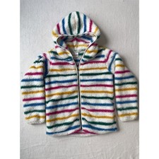 Hanna Andersson Rainbow Stripe Sherpa Fleece Zip Hoodie Jacket SZ 8 130 cm