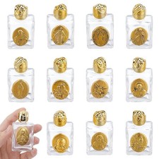 DELORIGIN 11PCS Holy Water Bottles 0.5 Floz 15ml Mini Embossed Glass Holy W...