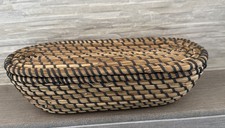 Vintage Hand-Woven Basket Bowls, Wicker Oval Serving Bread W/ Top 12  Long
