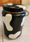 VTG Hand Painted Black and White Glass Jar Bank Moo La Cow Theme Bell — photo 2
