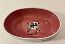 PetRageous Designs Cat Ceramic Food Bowl Water Dish SILLY KITTY Oval PINK