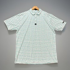 Bad Birdie Golf Polo Shirt Mens 2XL White Teal Geometric Stretch Performance