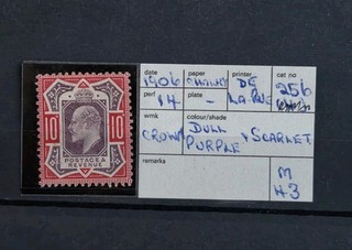 GB KING EDWARD VII SG 256 10D DULL PURPLE AND SCARLET M/MINT
