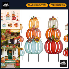 Fall Outdoor Decorations - 2 PCS 34" Pumpkin Garden Stakes, Metal Yard Signs for