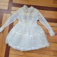 Vintage Ivory Lace Sheer 1950s Party Dress L/S Girls Size 7 8