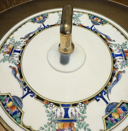 Noritake 1918 Tidbit Lemon Dish Handle Porcelain Moriage Japan Peacock Fruit Urn - Picture 5 of 11