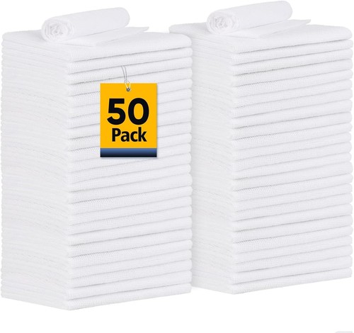 Shop Towels Rags, 50 Pack Reusable Rags Bulk Microfiber 50pk, White