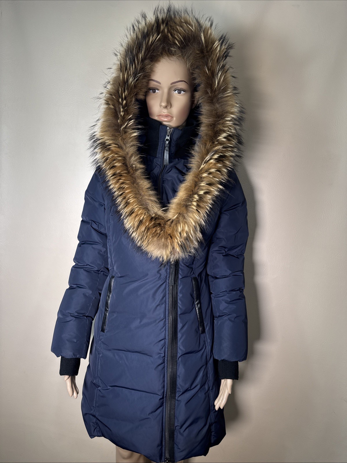 MACKAGE Kay Down Signature Fur Puffer Women’s Jacket Size MM Blue