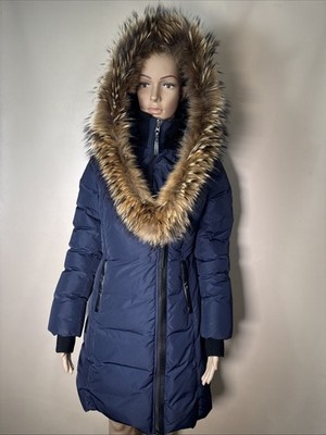 MACKAGE Kay Down Signature Fur Puffer Women s Jacket Size MM Blue
