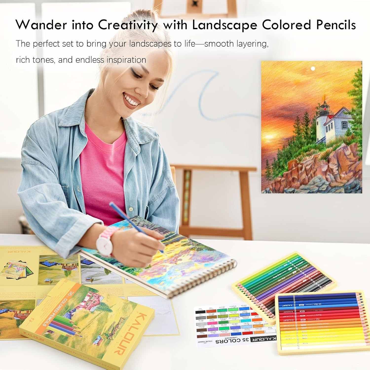 36-Piece Yellow Landscape Coloured Pencil Set – Pre-Sharpened Wooden