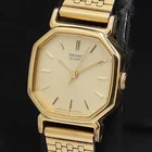SEIKO 2C21-5170 Quartz Watch Ladies Gold Dial Octagon Vintage 15.5cm Runs