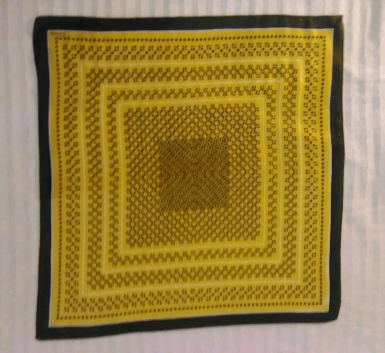 ECHO, 75% Vinal 27% Silk Scarf, Geometric Green And Yellow Water Proof, Vintage
