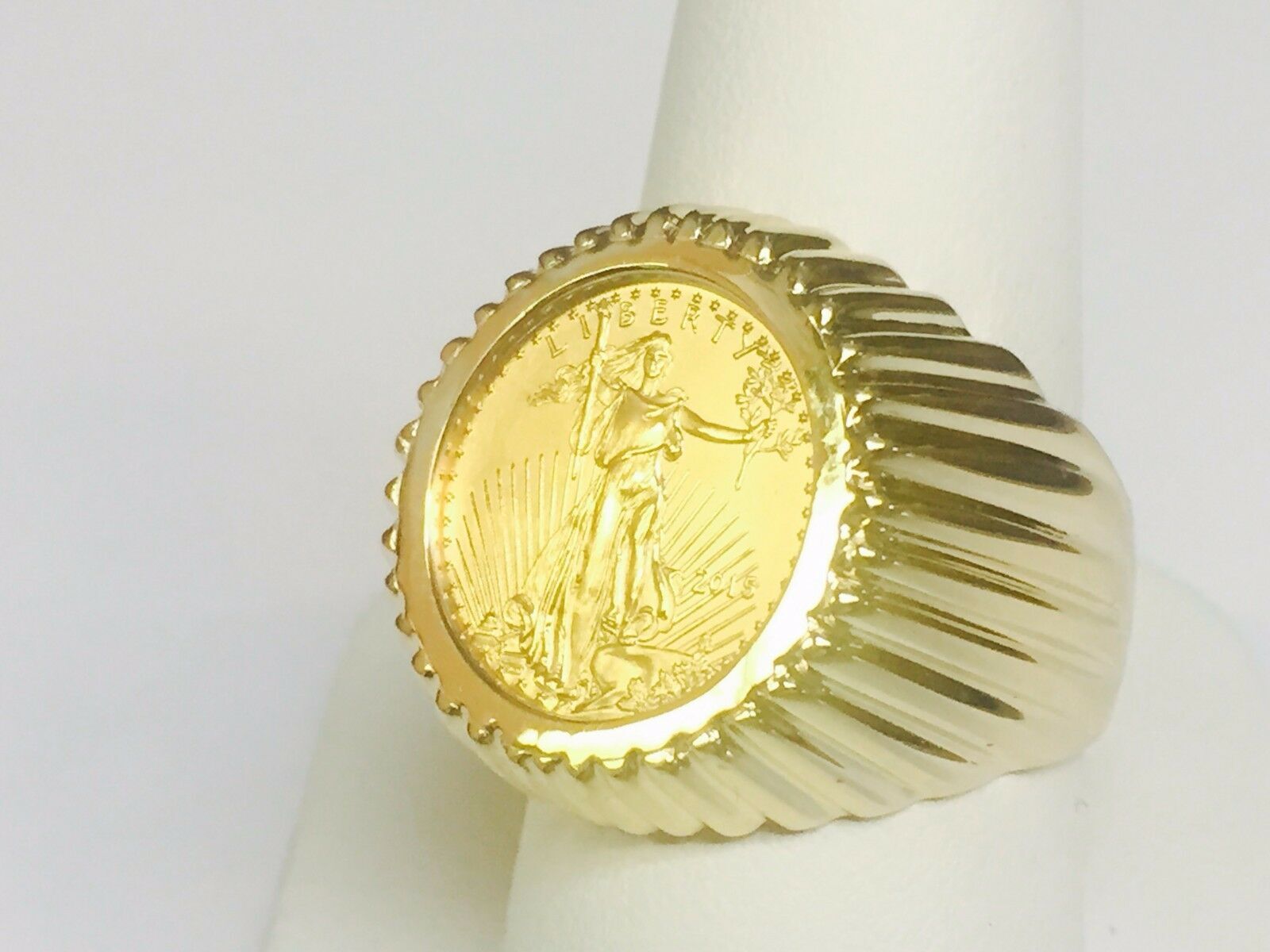 14K Yellow Gold Men's 21 MM COIN RING with a 22 K 1/0 OZ AMERICAN EAGLE COIN eBay