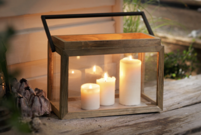 Laterne Holz Windlicht Kerzen Gewachshaus Schwarzer Metallbugel Landhaus 32 Cm Ebay